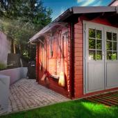 Garden shed in bright light